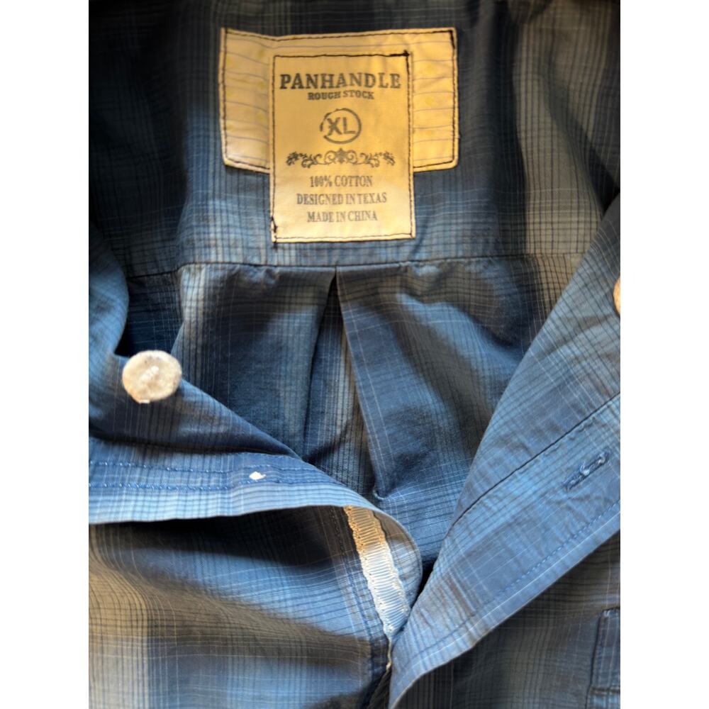 Panhandle Rough Stock Men’s XL Blue Plaid Long Sleeve Button Front Western Shirt